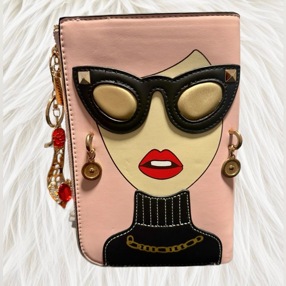 Handbags - Playful Pink Lady Face Clutch w/ crossbody straps